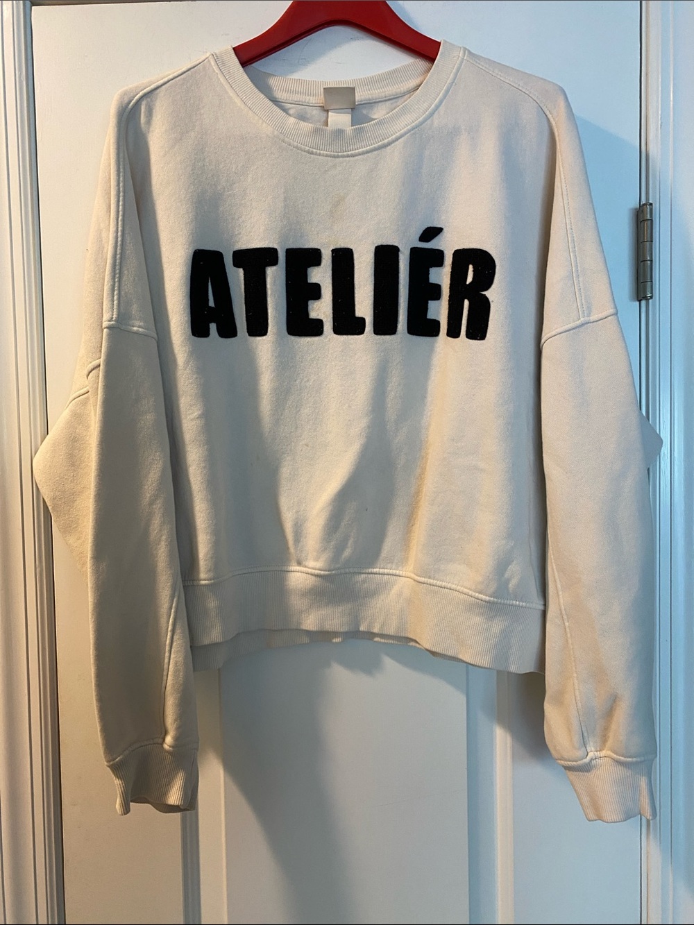 H&M Oversized Cotton Stretch Cozy Atelier Fuzzy Lettering Sweatshirt